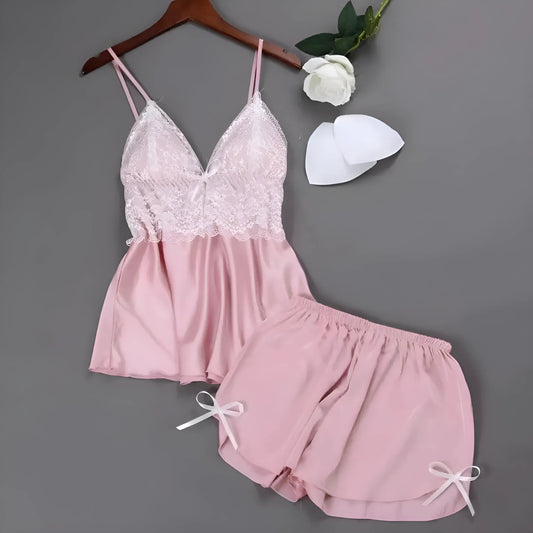 Rose Ensemble de pyjama femme en dentelle