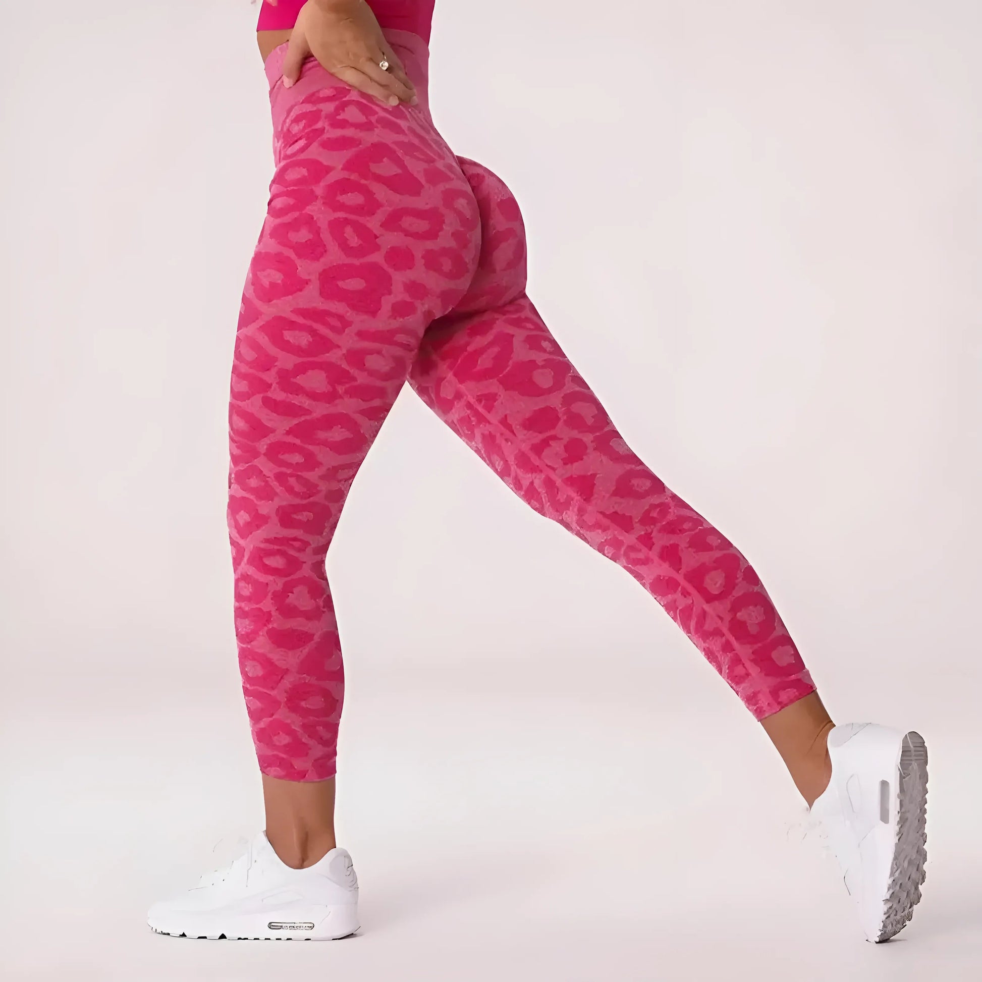 Rose Leggings de sport à imprimé léopard pour femmes