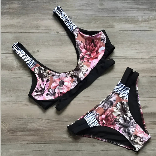 Rose Maillot de bain deux pièces avec imprimé floral délicat