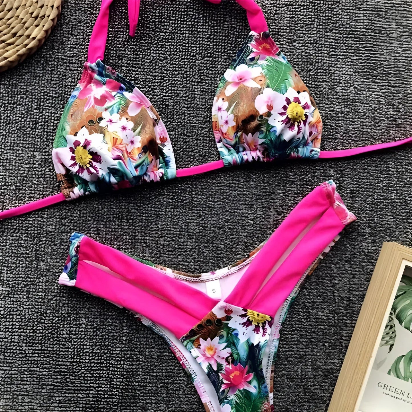 Rose Maillot de bain deux pièces néon