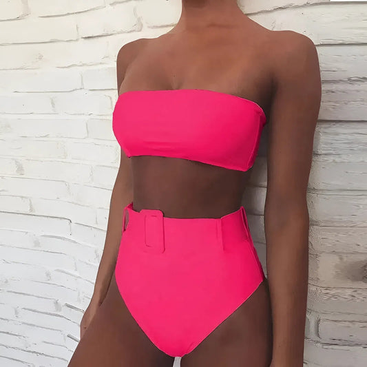 Rose Maillot de bain deux pièces néon