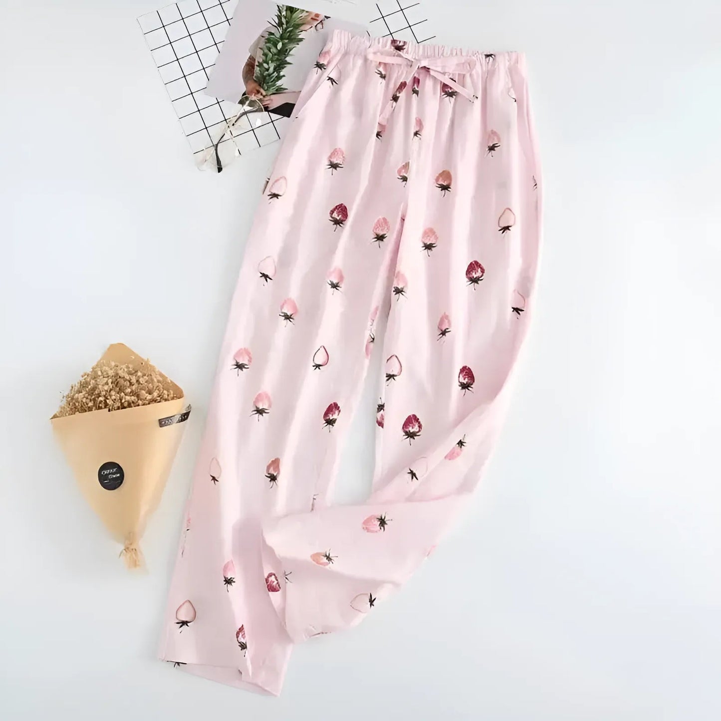 Rose Pantalons de pyjama à motifs