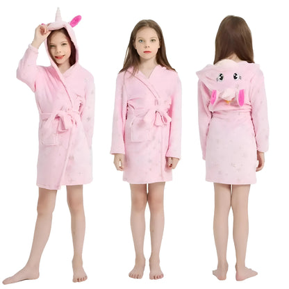 Rose Peignoir pour enfants avec capuche décorative