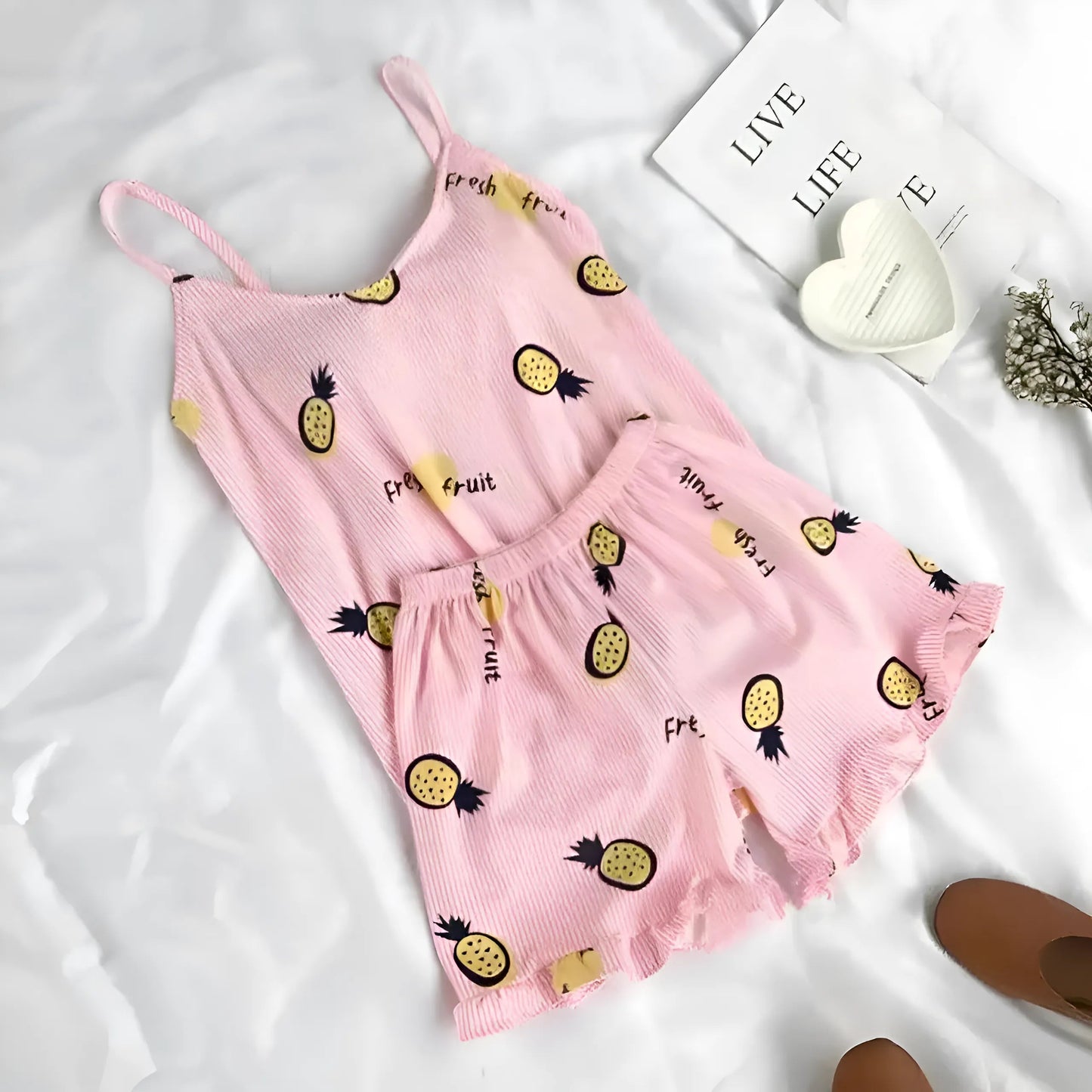 Rose Pyjamas imprimé de lapin pour femmes