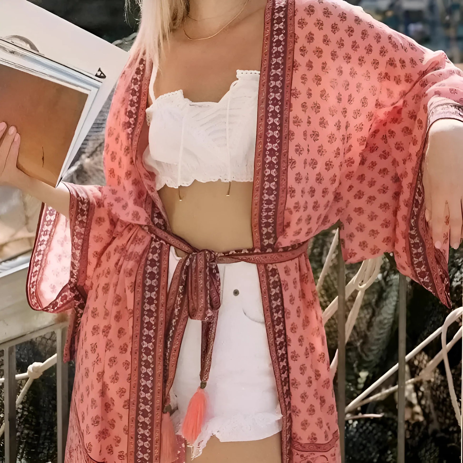 Rose Style de plage vintage kimono