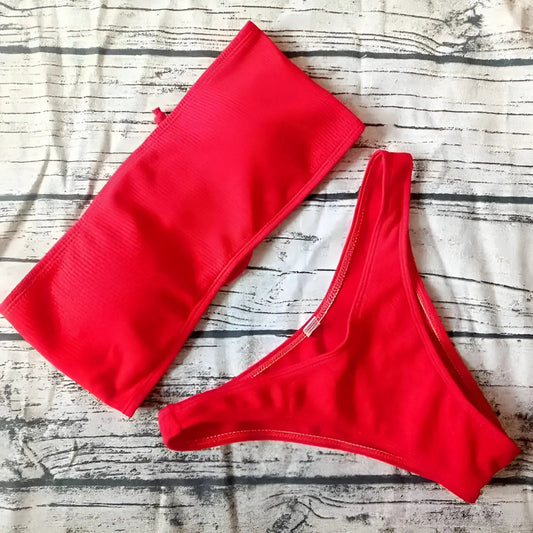 Rouge Bandeau Bikini Set