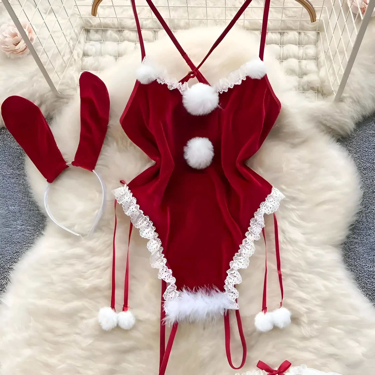 Rouge Bodysuit de Noël avec dentelle