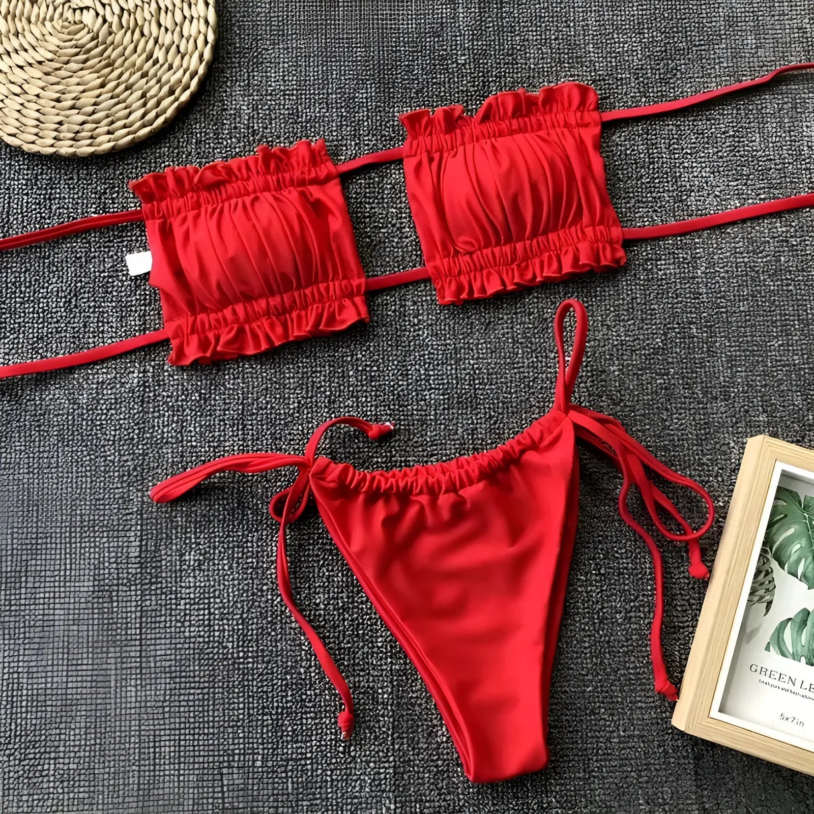 Rouge Ensemble de bikini deux pièces sans bretelles