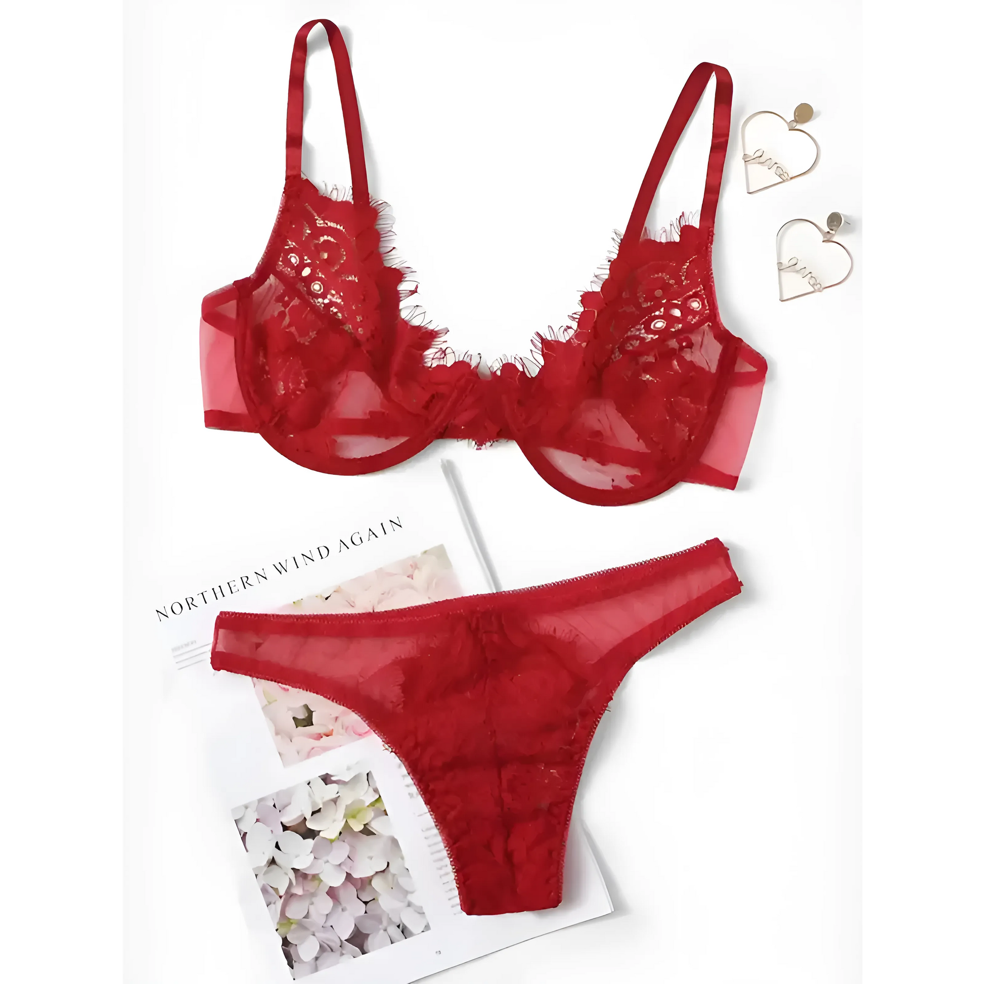 Rouge Ensemble de lingerie en dentelle