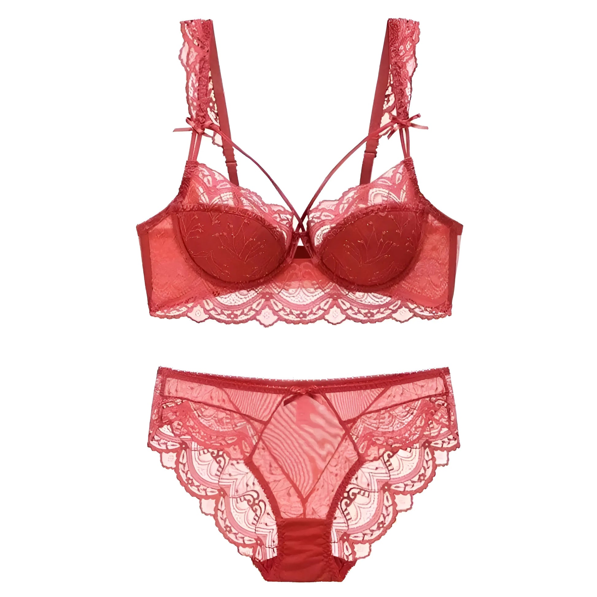 Rouge Ensemble de lingerie en dentelle avec des bretelles aux bonnets