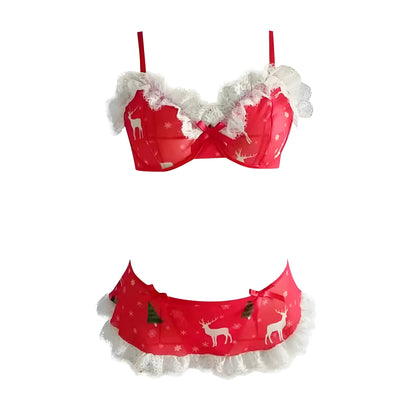 Rouge Ensemble de lingerie en dentelle de Noël