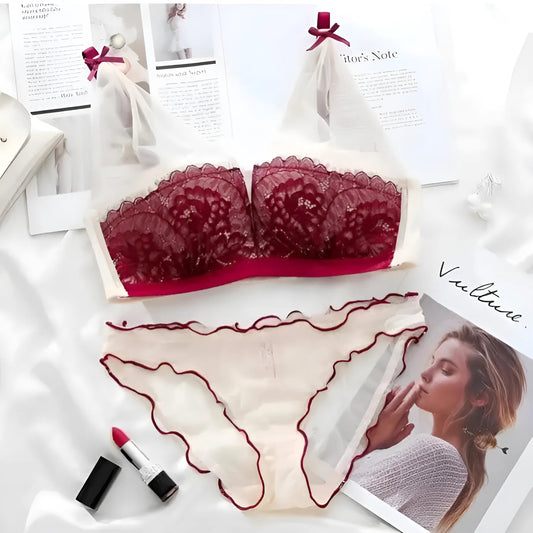 Rouge Ensemble de lingerie en dentelle et en résille