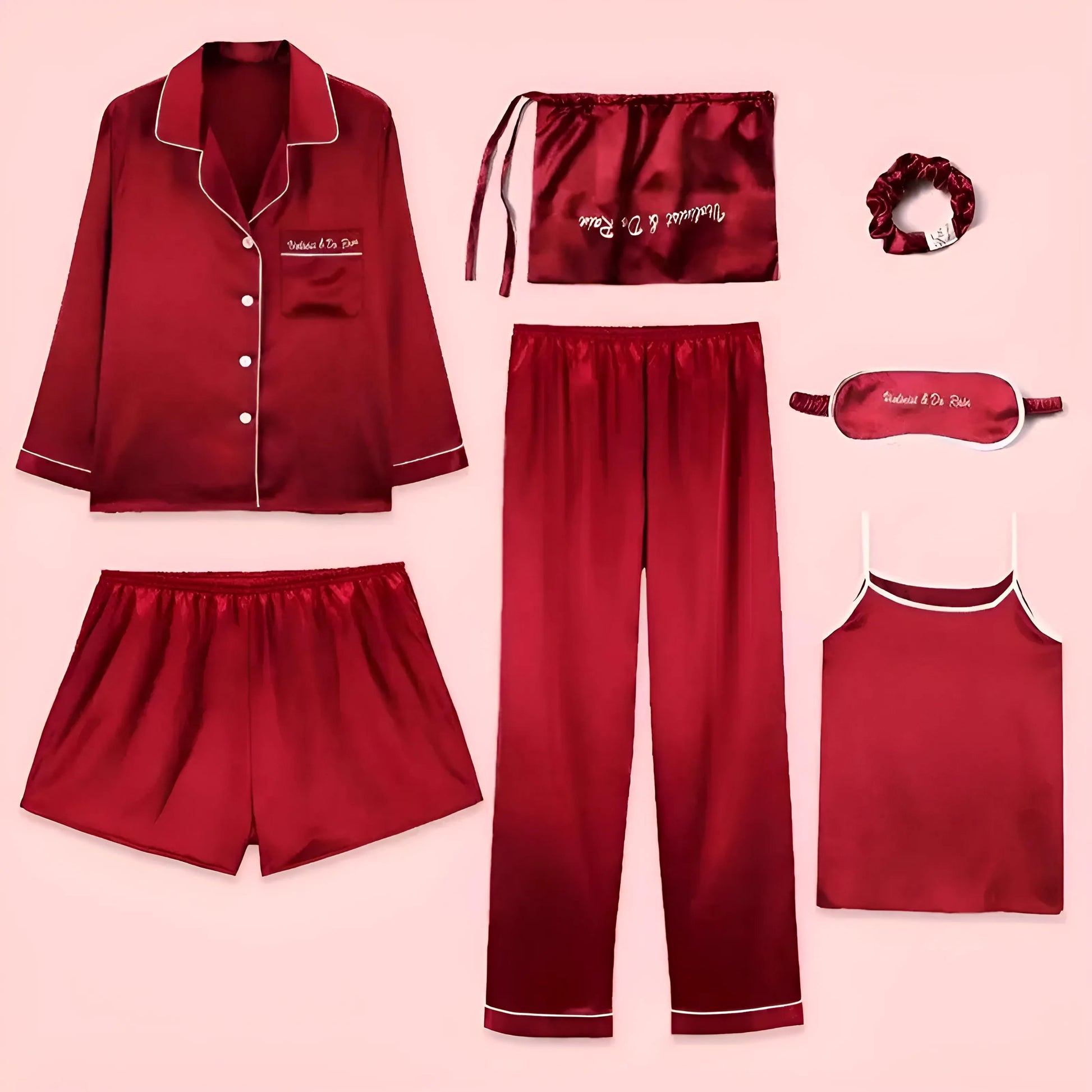 Rouge Ensemble de sommeil sept pièces