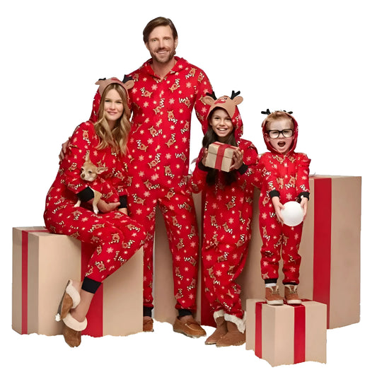 Rouge Pyjama une pièce pour femmes sur le thème de Noël