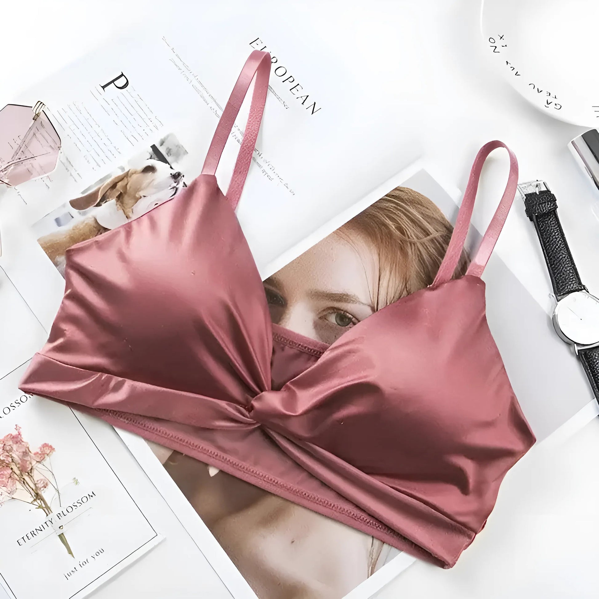 Rouge Soutien-gorge bralette en satin