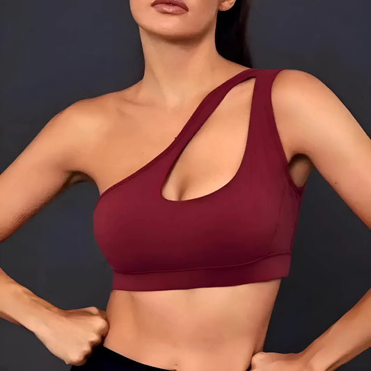 Rouge Soutien-gorge de sport asymétrique