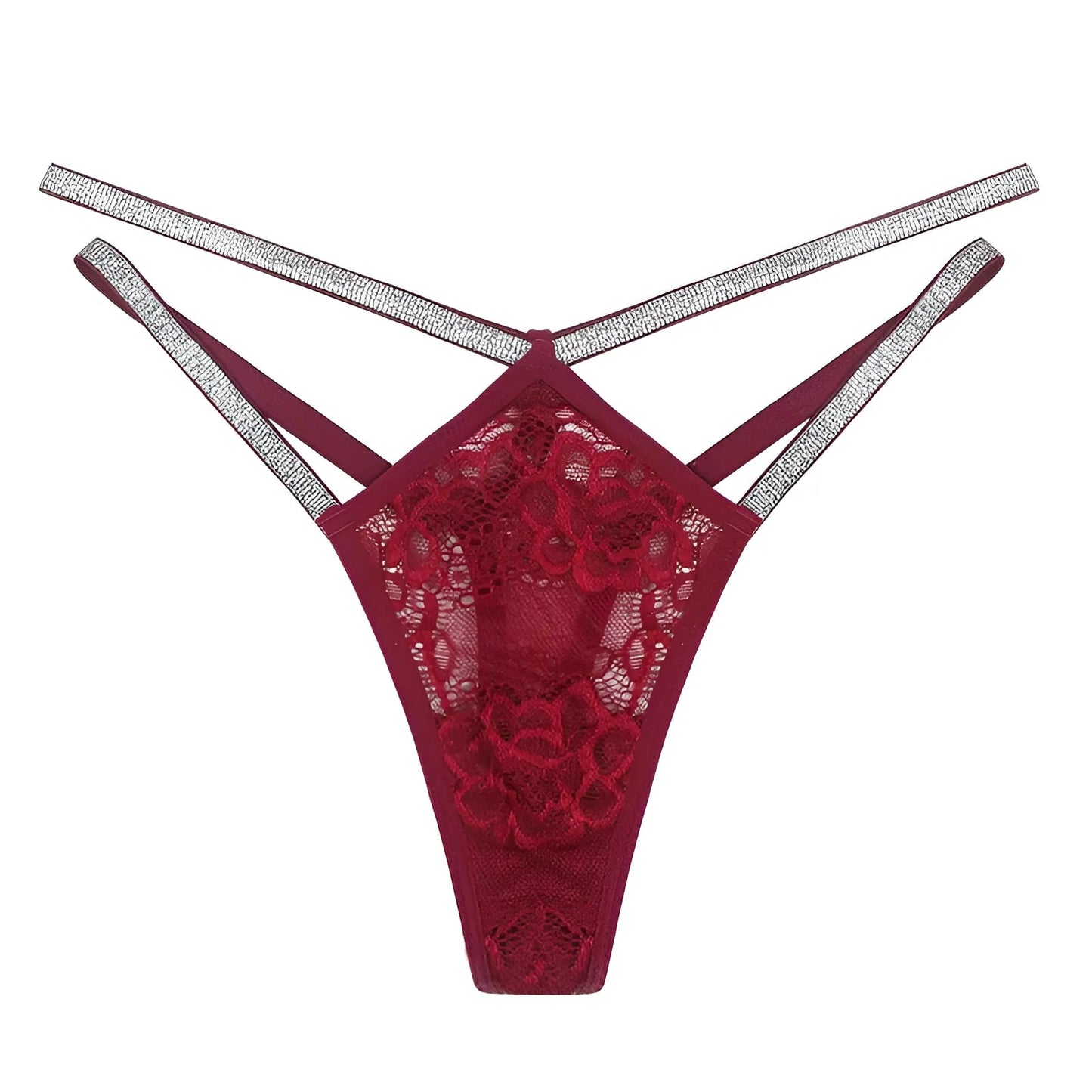 Rouge String en dentelle avec des bretelles scintillantes