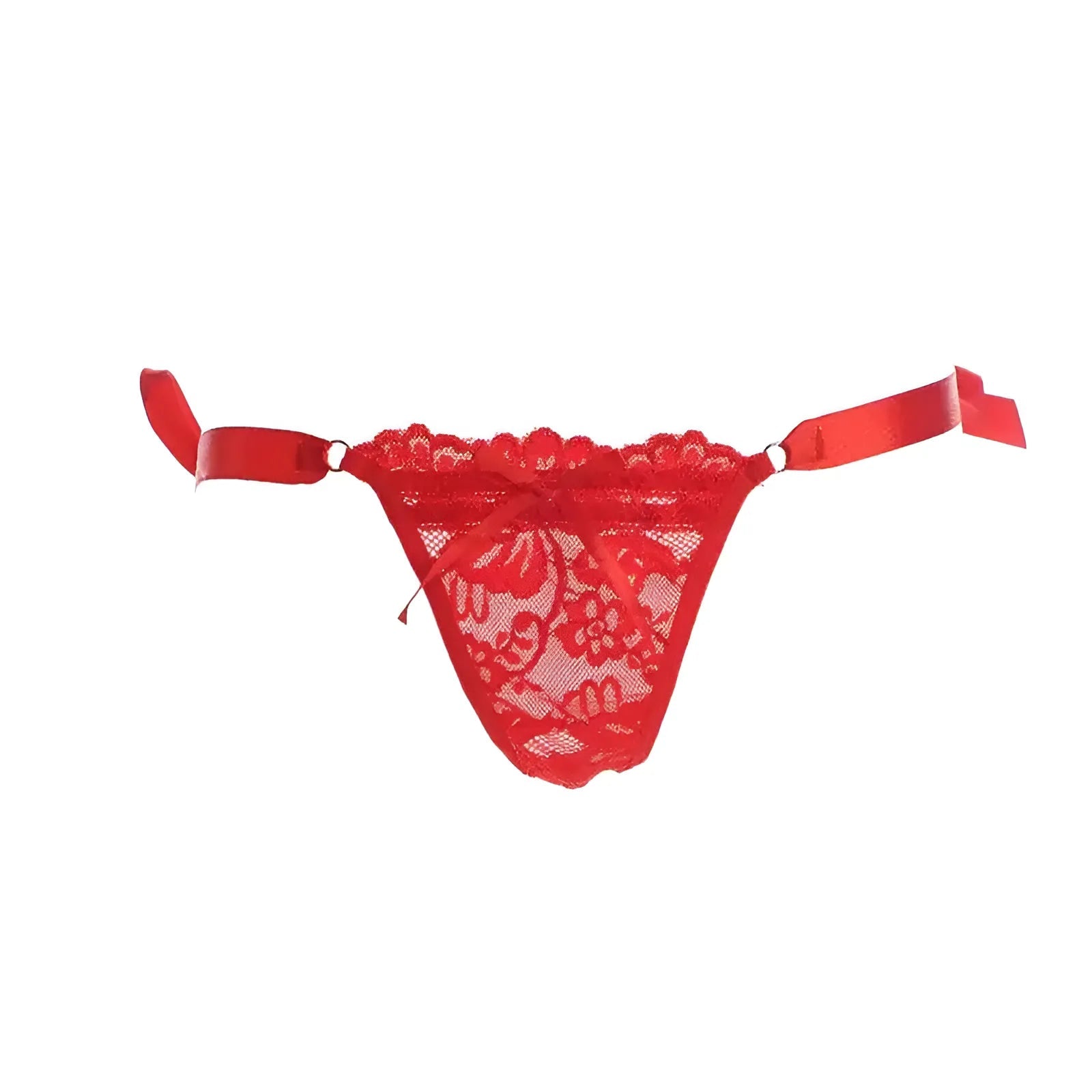 Rouge String en dentelle avec liens à la taille