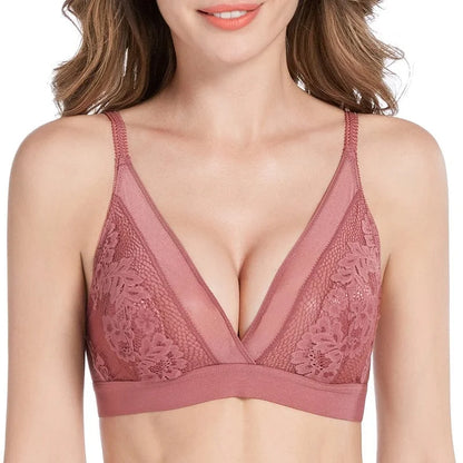 Soutien-gorge en dentelle à bonnets triangulaires - rose / 90b