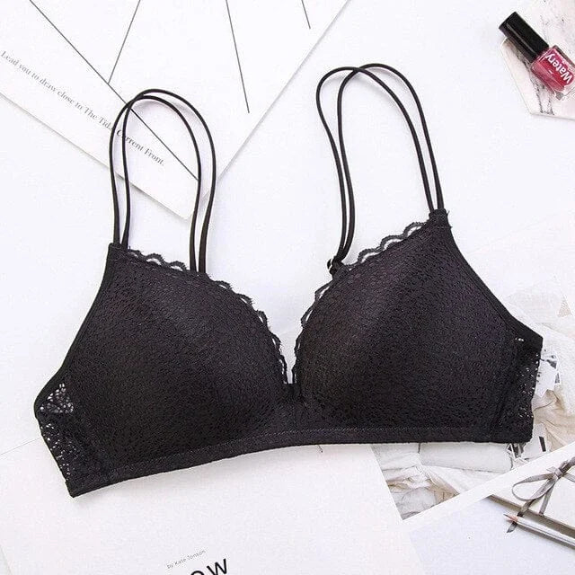 Soutien-gorge en dentelle à double bretelle - noir / 85a