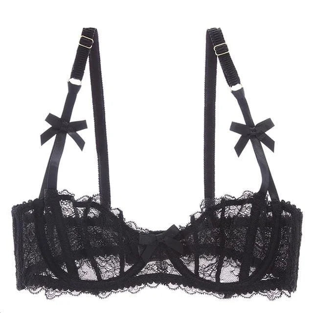 Soutien-gorge en dentelle avec nœuds - noir / 85a