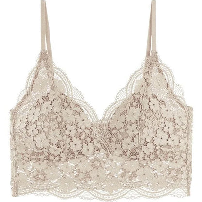 Soutien-gorge en dentelle bralette avec des bretelles fines - beige / s/m