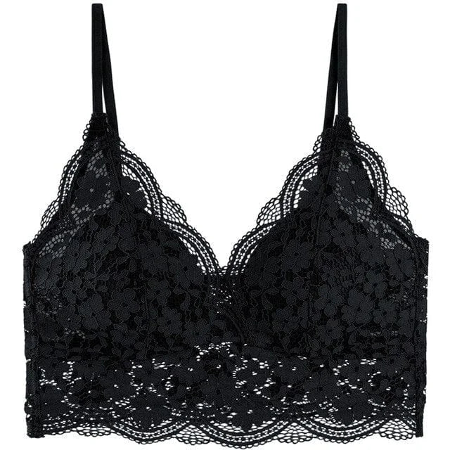 Soutien-gorge en dentelle bralette avec des bretelles fines - noir / s/m