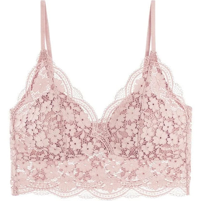 Soutien-gorge en dentelle bralette avec des bretelles fines - rose / s/m