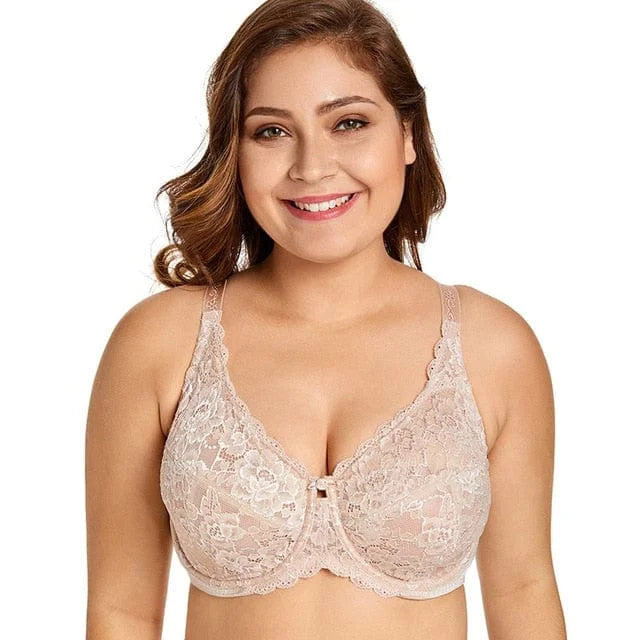 Soutien-gorge grande taille en dentelle - beige / 90d