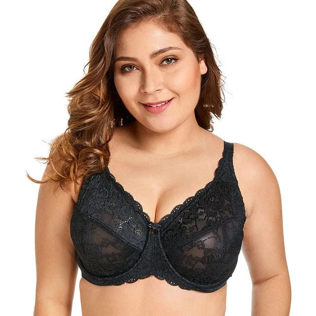 Soutien-gorge grande taille en dentelle - noir / 90d