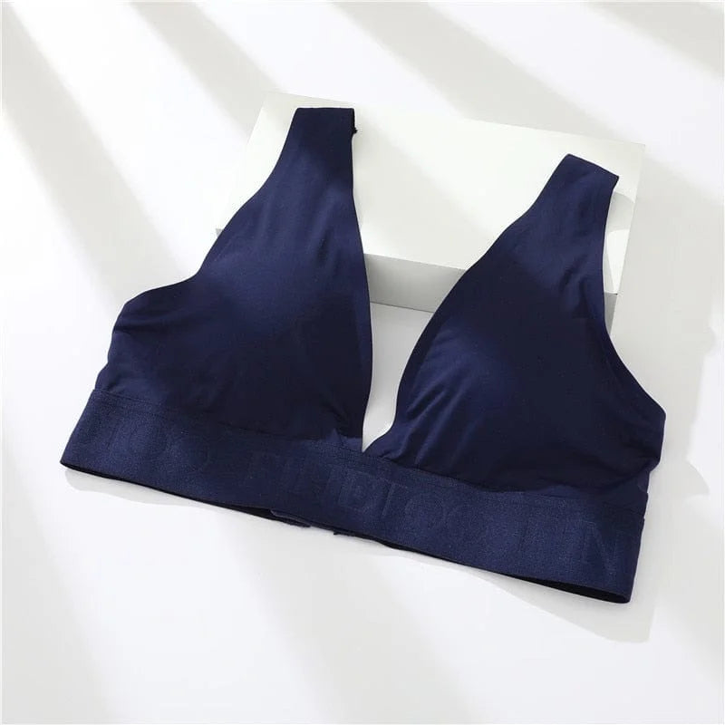 Soutien-gorge lisse à décolleté en v - bleu marine / s