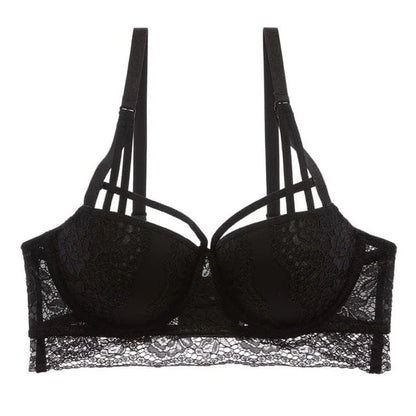 Soutien-gorge push-up en dentelle avec bretelles décoratives - noir / 85a