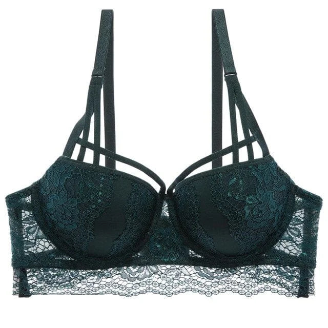 Soutien-gorge push-up en dentelle avec bretelles décoratives - vert / 85a