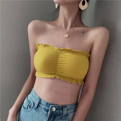 Soutien-gorge sans bretelles froncé - jaune / l/xl