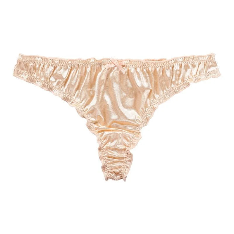 String en satin avec volants - beige / s