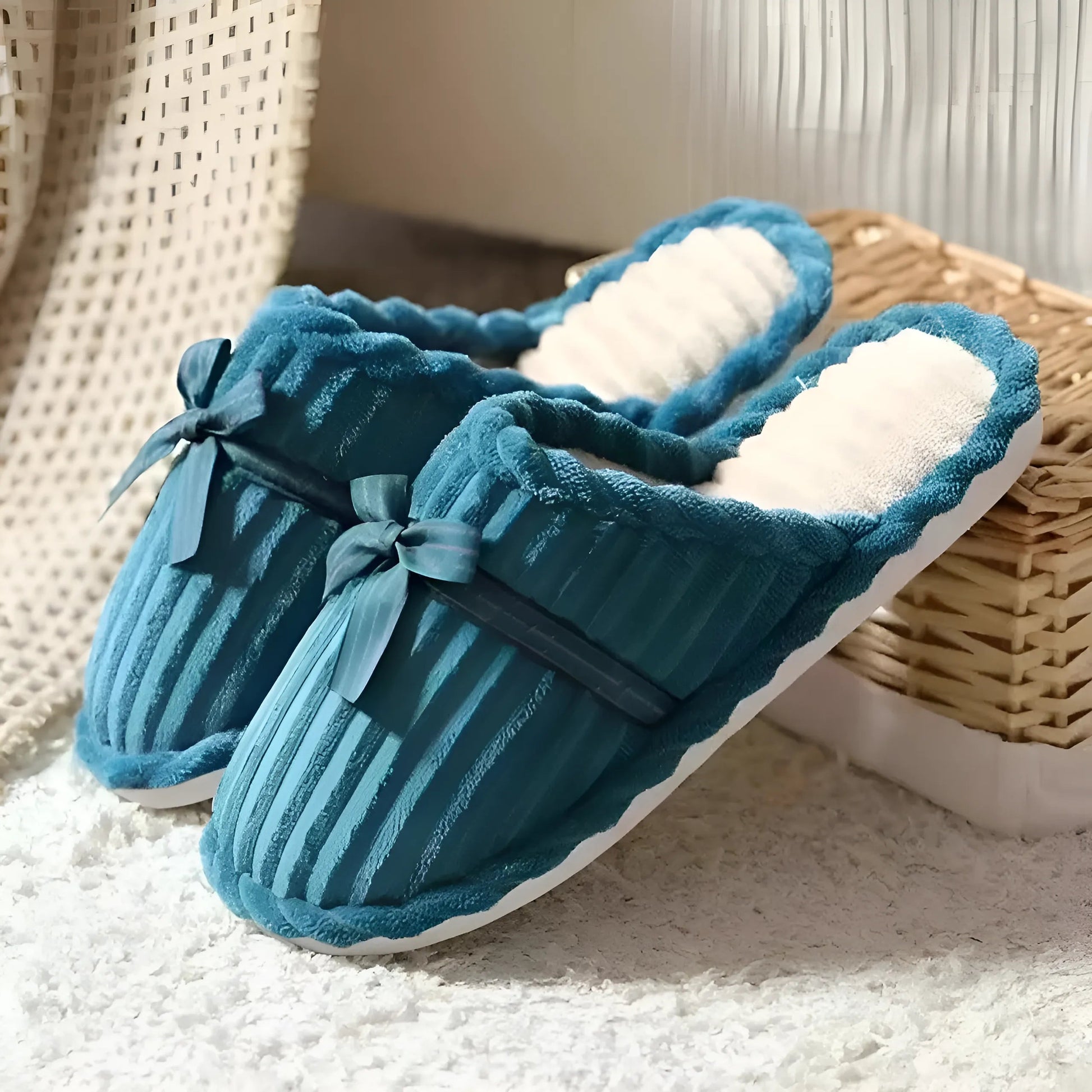 Turquoise Chaussons avec nœud