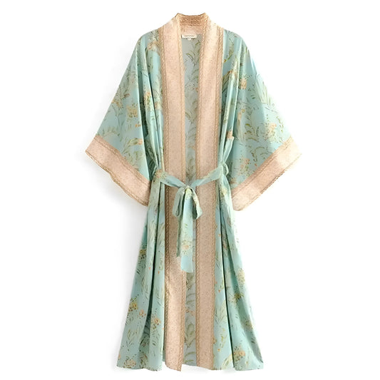 Turquoise Kimono de plage orné