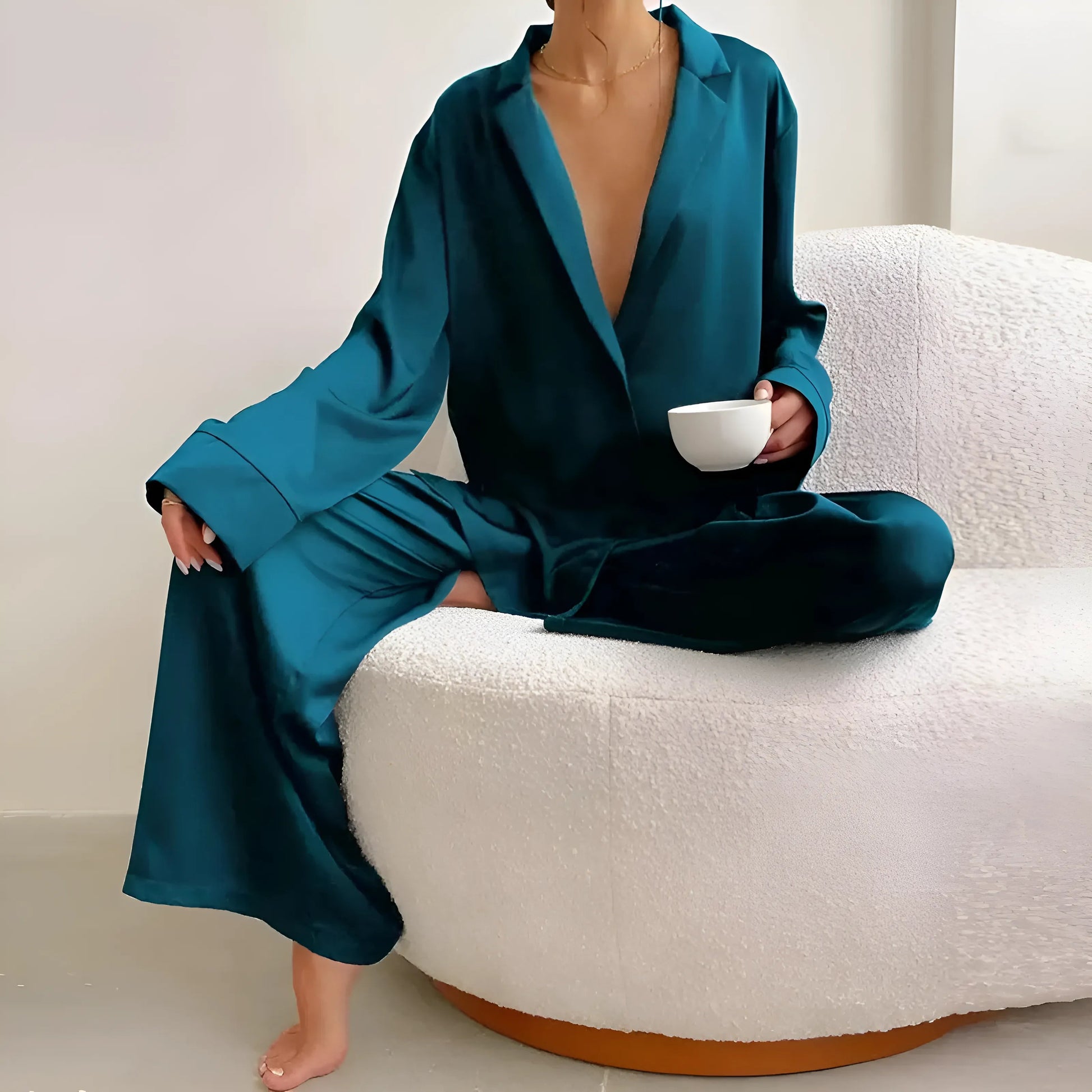 Turquoise Pyjama en satin large