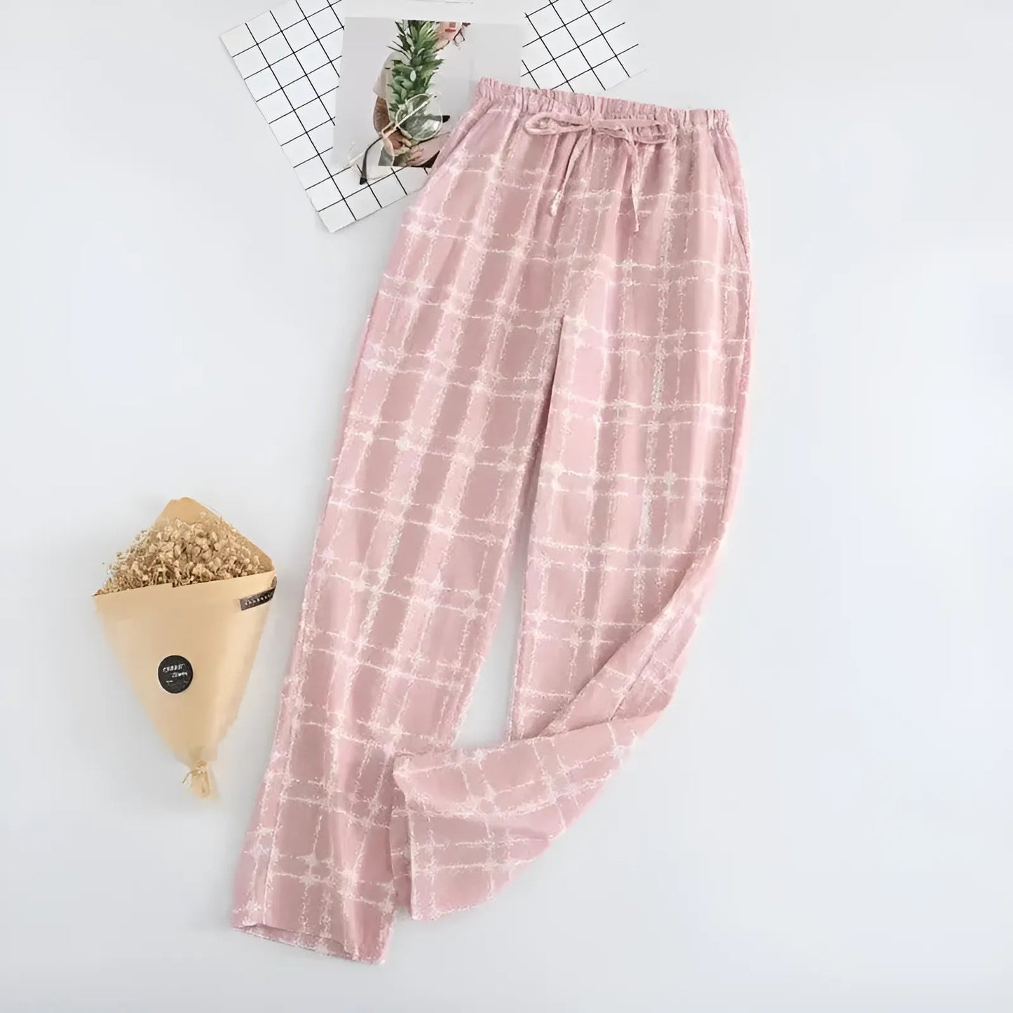 Vérification rose Pantalons de pyjama à motifs