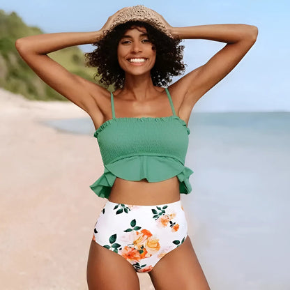 Vert Ensemble de bikini à volants en deux pièces