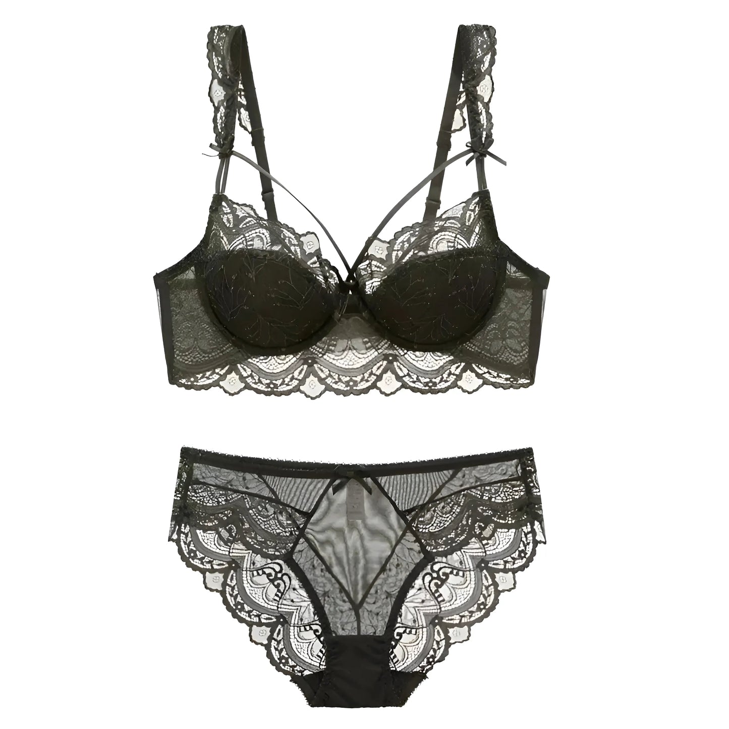 Vert Ensemble de lingerie en dentelle avec des bretelles aux bonnets