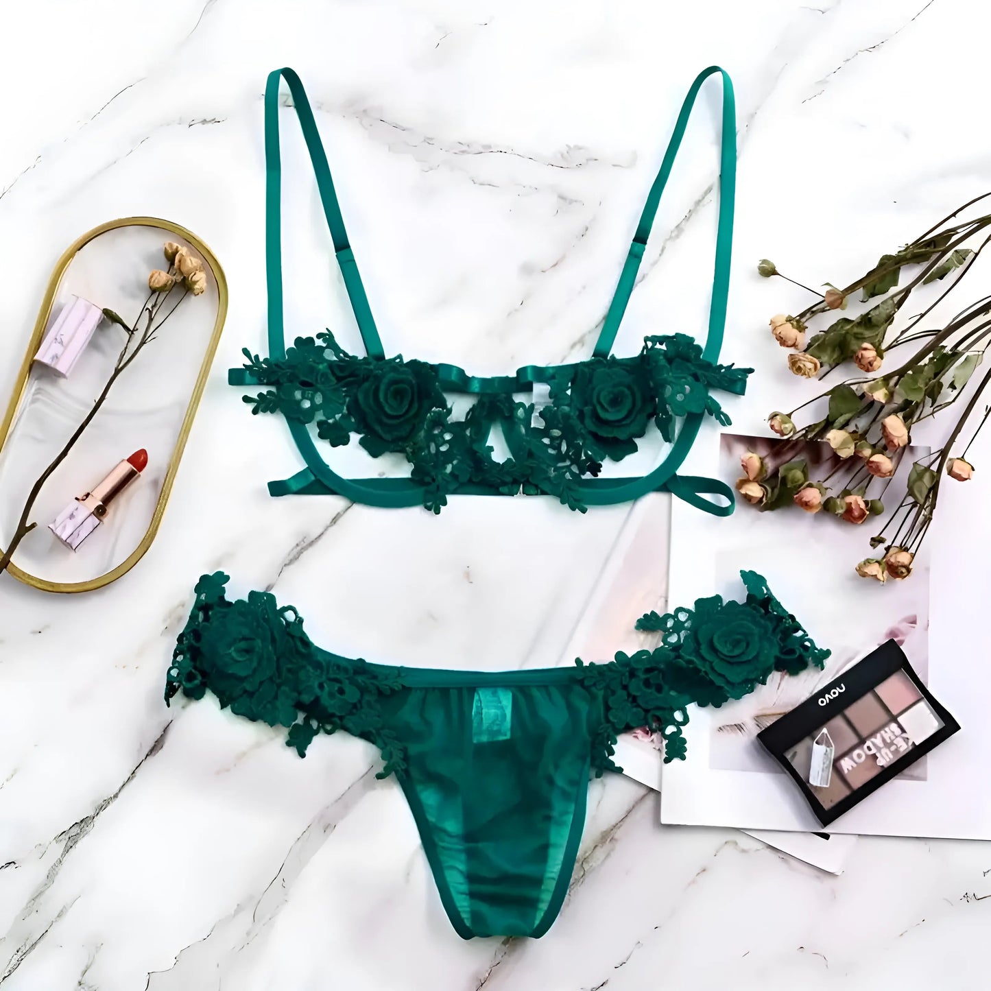 Vert Ensemble de lingerie en dentelle florale