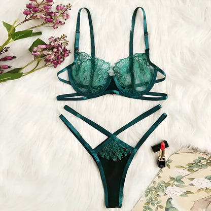 Vert Ensemble de lingerie en dentelle verte avec des bretelles