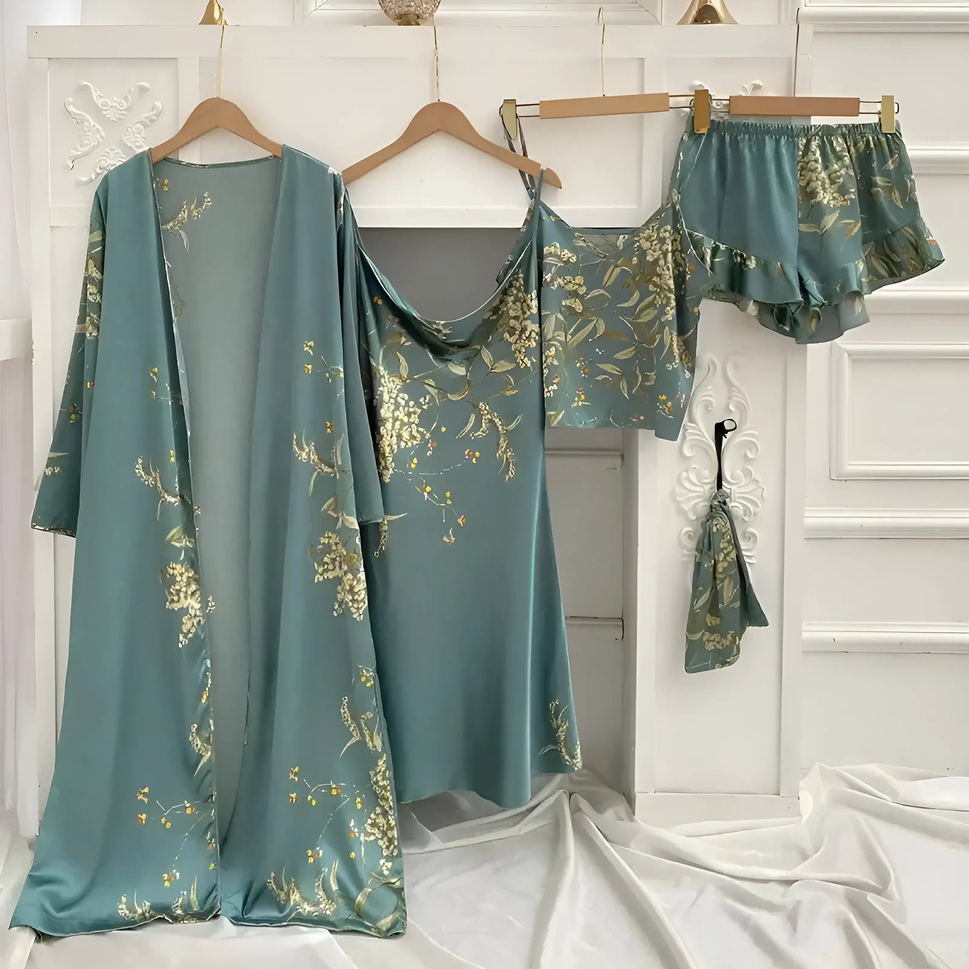 Vert Ensemble de sommeil à imprimé floral