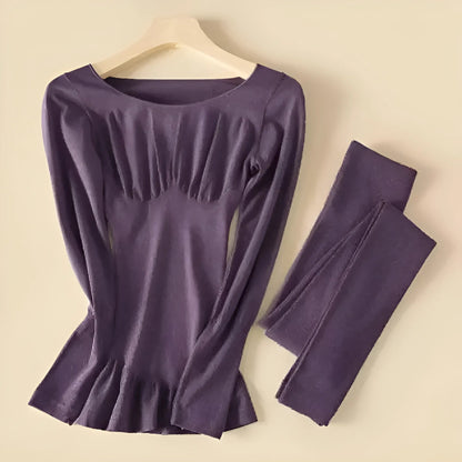 Violet Ensemble de sous-vêtements thermiques pour femmes