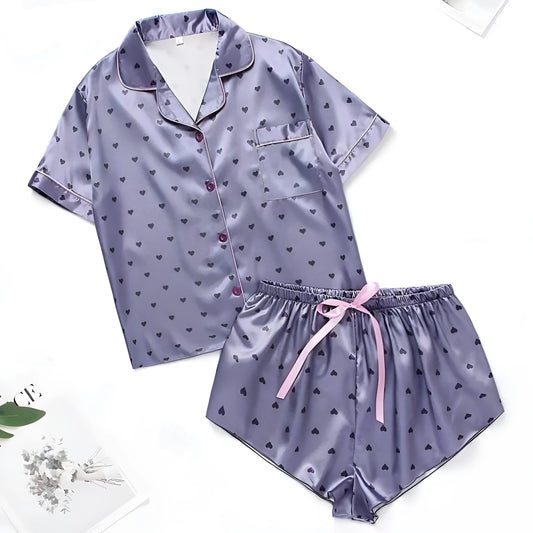 Violet Pyjamas à imprimé cœur pour femmes